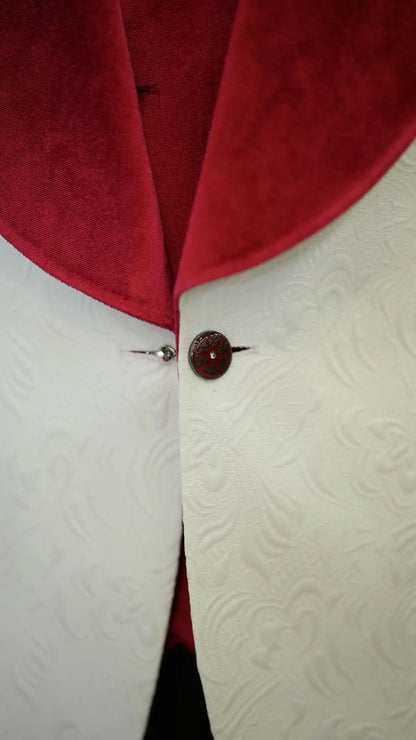Fiore White Red Slim Fit Velvet Shawl Lapel Tuxedo - BRABION