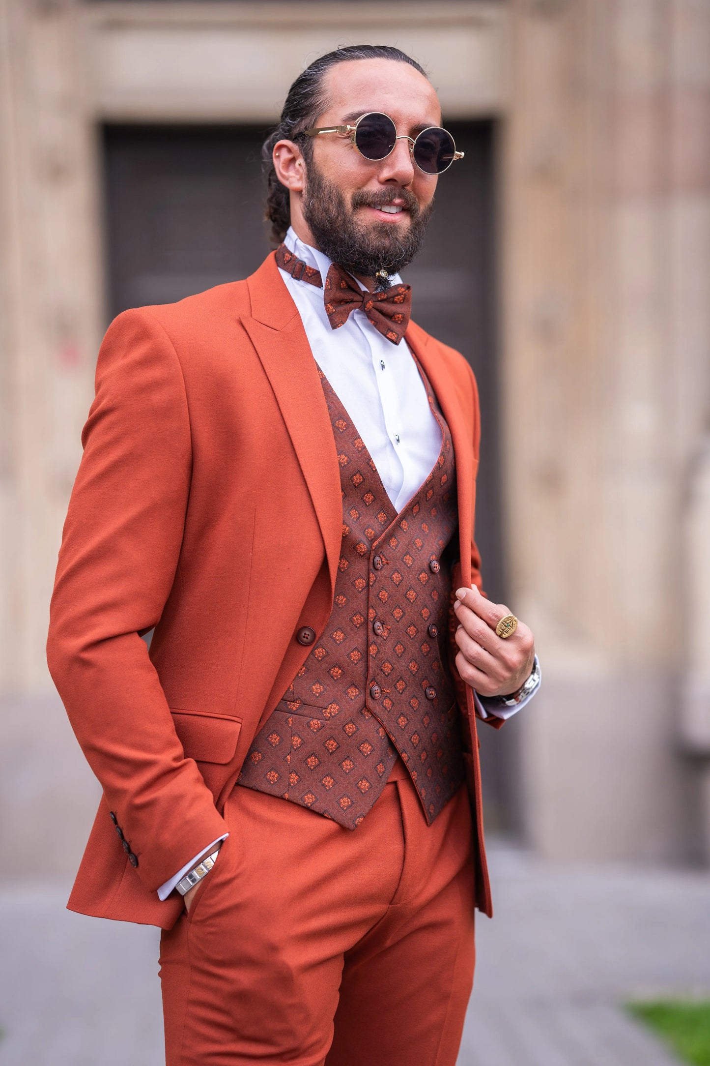 Brabion Massimo Rust Brown Slim Fit Peak Lapel Tuxedo - BRABION