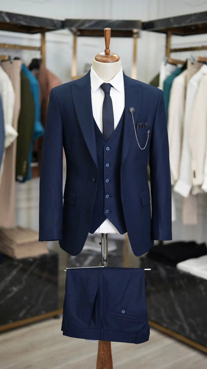 Paul Blue Slim Fit 3 Piece Peak Lapel Suit - Tailored Elegance for Every Occasion brabion