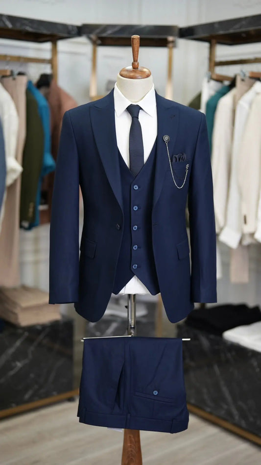 Paul Blue Slim Fit 3 Piece Peak Lapel Suit - Tailored Elegance for Every Occasion brabion