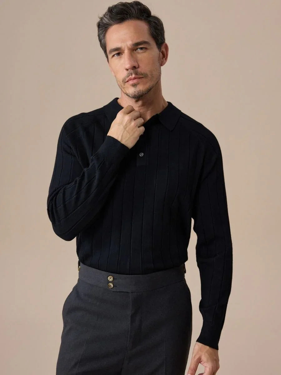 Men’s Ribbed Knit Polo Sweater - BRABION