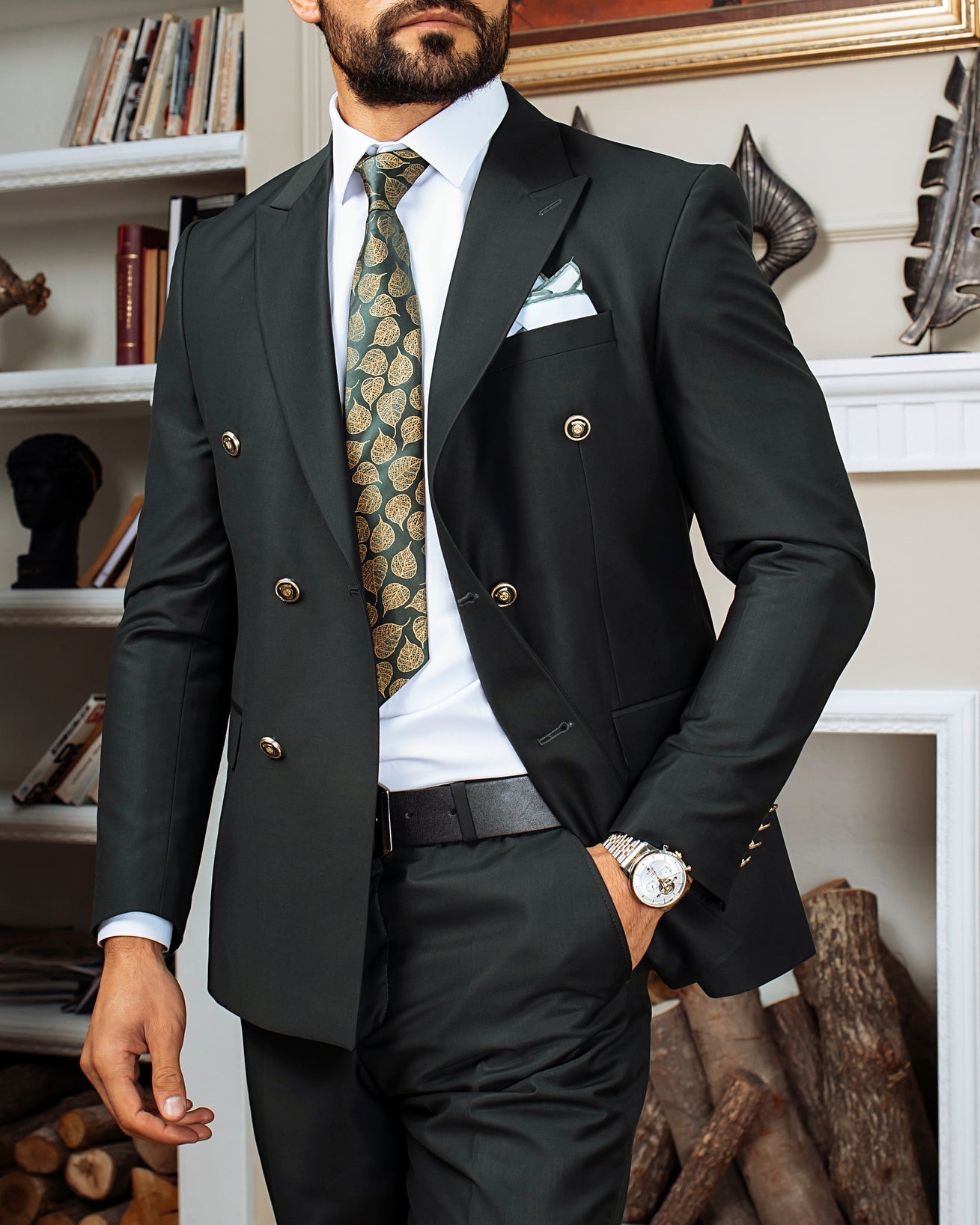 Dark Green Double Breasted Suit 2-Piece VIOSSI