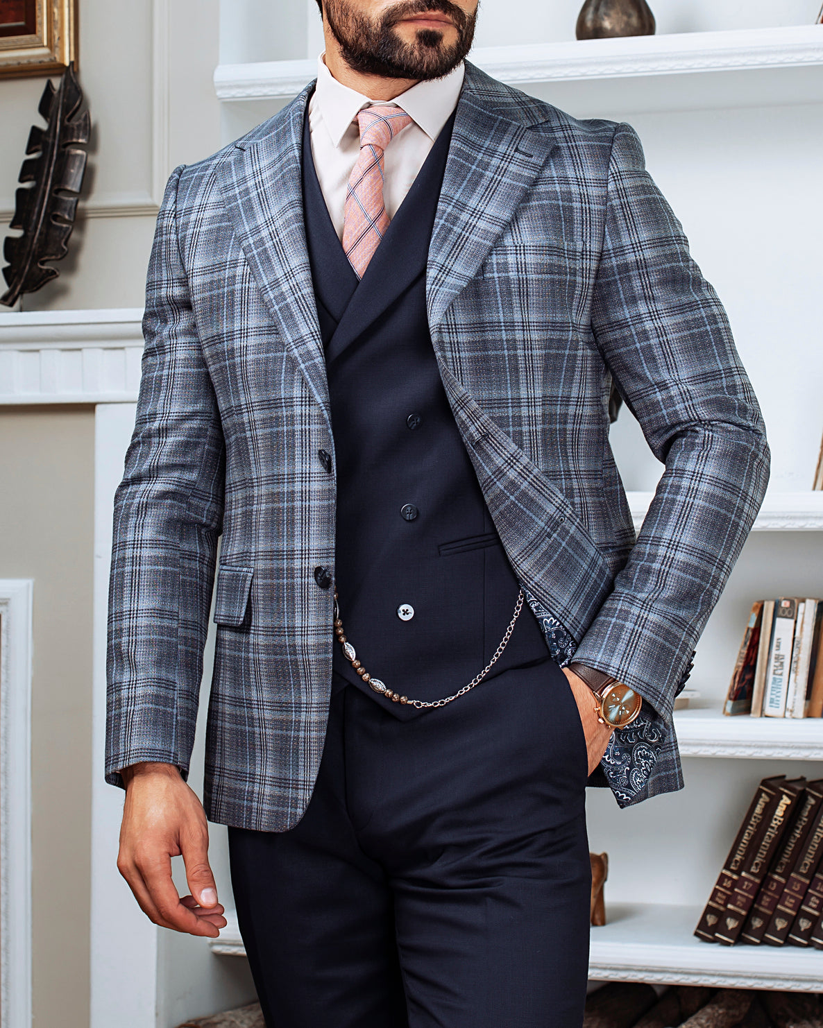 Blue Plaid Slim-Fit Suit 3-Piece VIOSSI