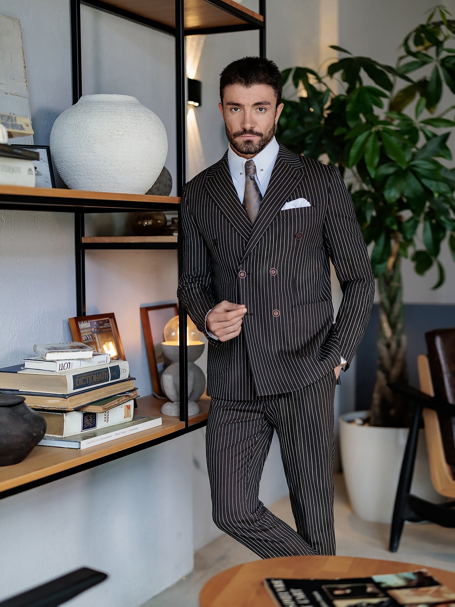 Brown Striped Double Breasted Suit 2-Piece VIOSSI