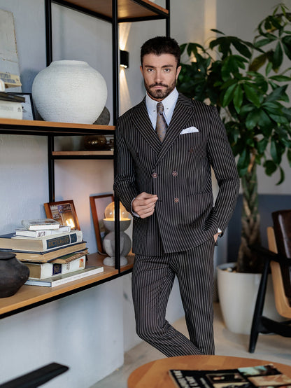 Brown Striped Double Breasted Suit 2-Piece VIOSSI