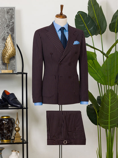 Bordeaux Striped Double Breasted Suit 2-Piece - BRABION