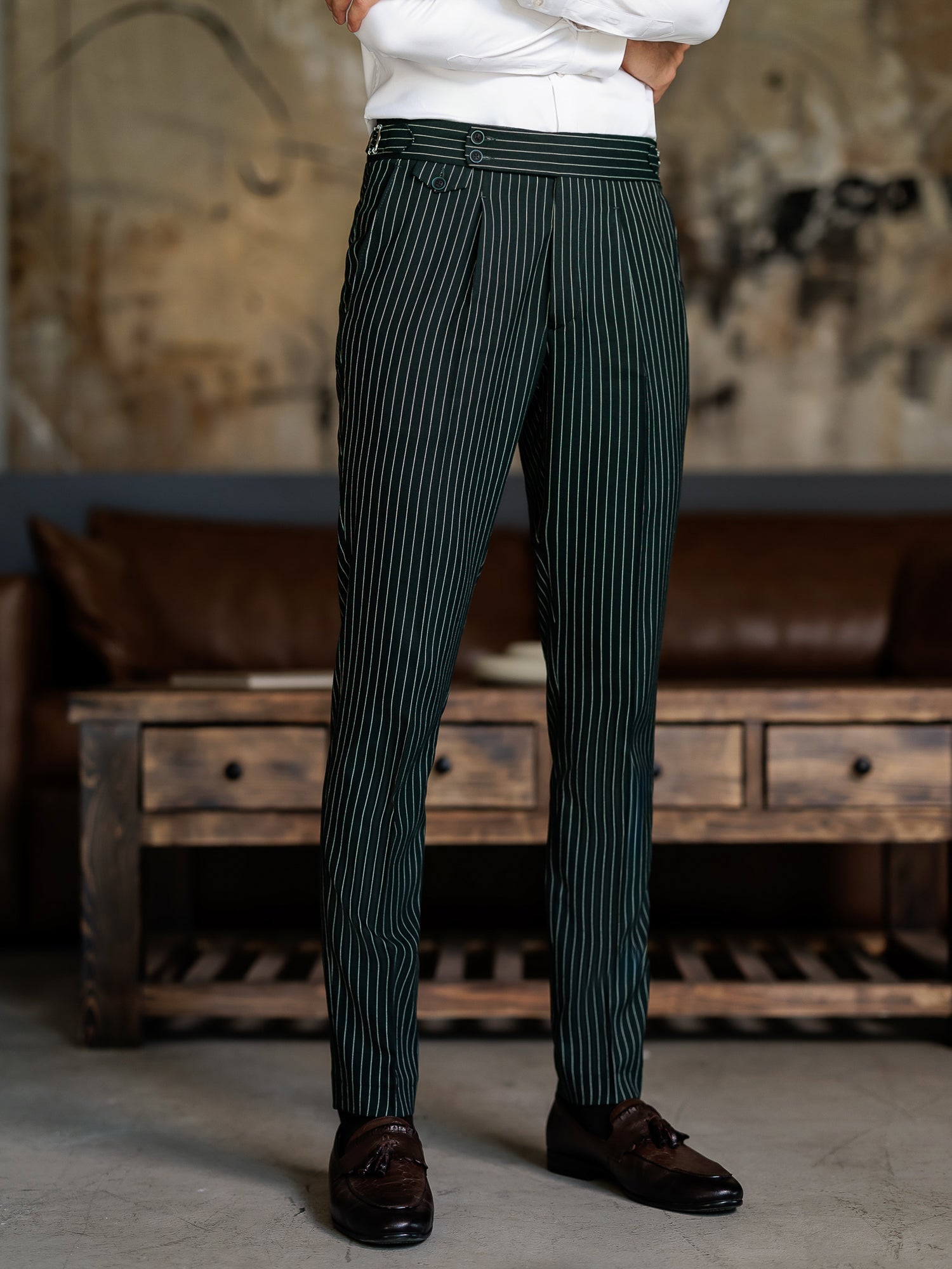 Green Striped Double Breasted Suit 2-Piece VIOSSI