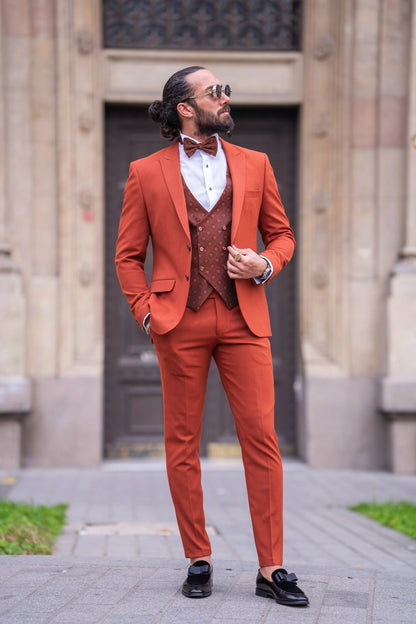 Brabion Massimo Rust Brown Slim Fit Peak Lapel Tuxedo - BRABION