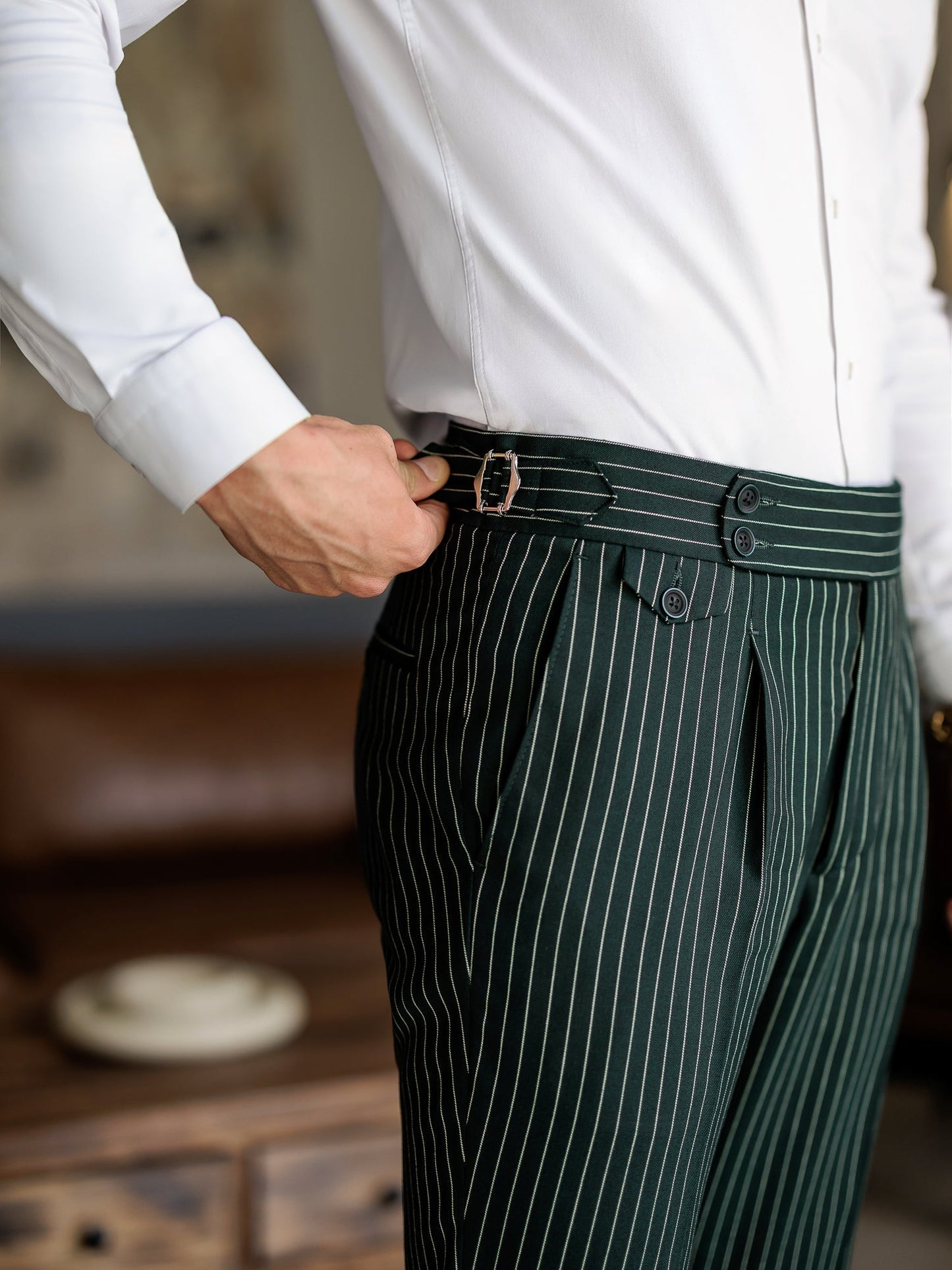 Green Striped Double Breasted Suit 2-Piece VIOSSI