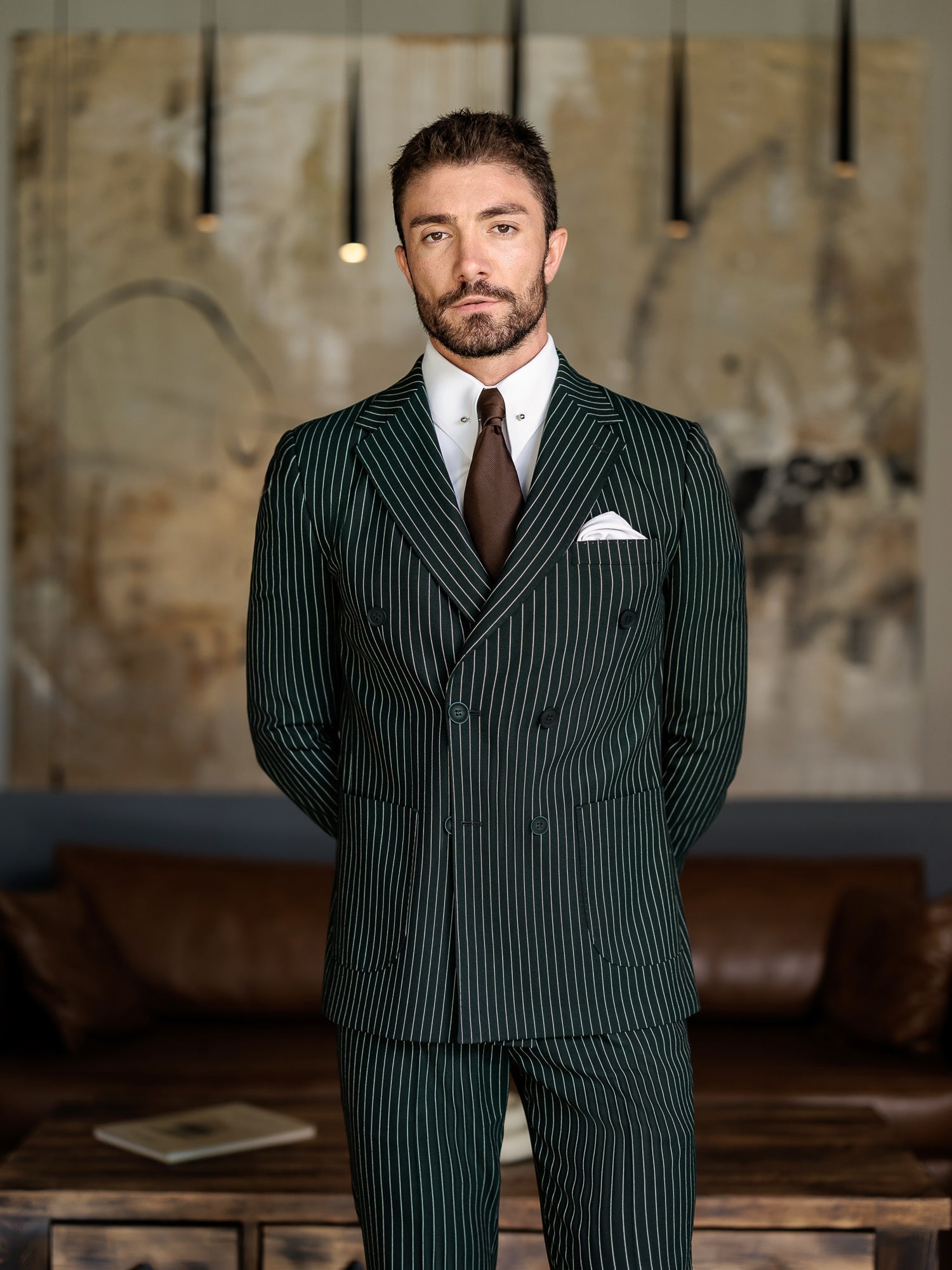 Green Striped Double Breasted Suit 2-Piece VIOSSI