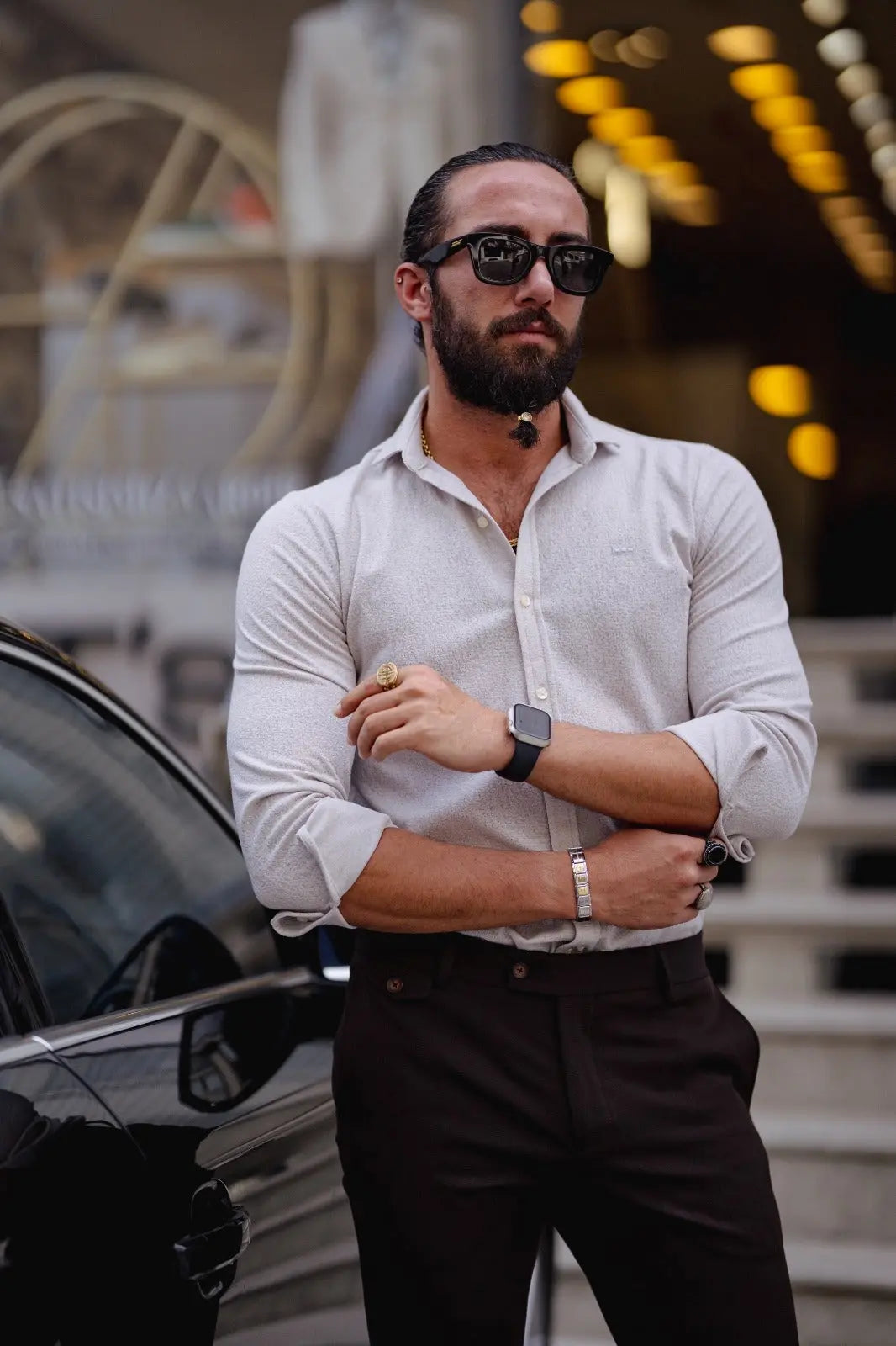 Brabion Ardean Beige Slim Fit Textured Cotton Shirt - BRABION