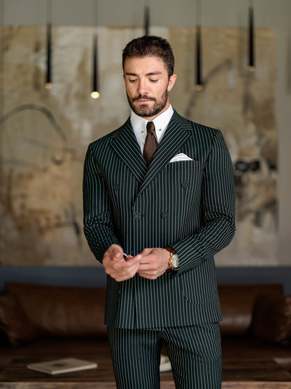 Green Striped Double Breasted Suit 2-Piece VIOSSI