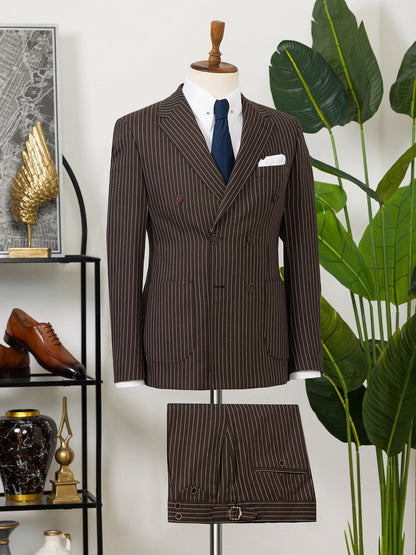 Brown Striped Double Breasted Suit 2-Piece - BRABION
