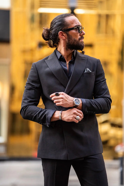 Ardean Black Slim Fit Peak Lapel Double Breasted Suit - Elevate Your Style brabion