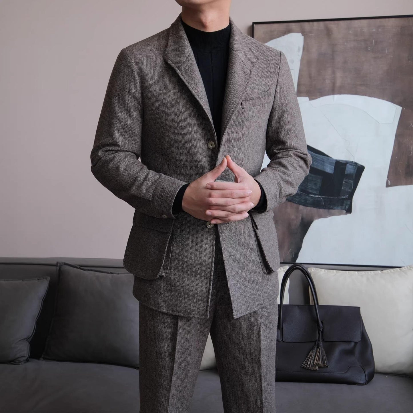 Herringbone Retro Wool Blend Jacket - BRABION