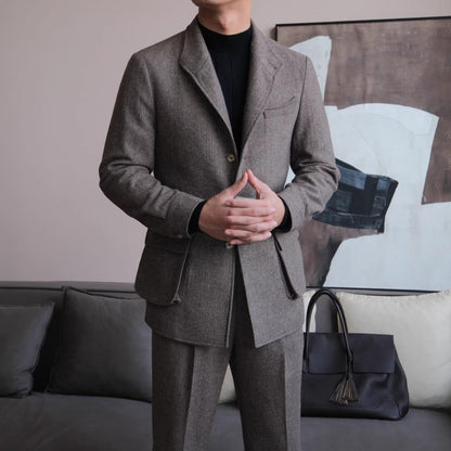 Herringbone Retro Wool Blend Jacket - BRABION