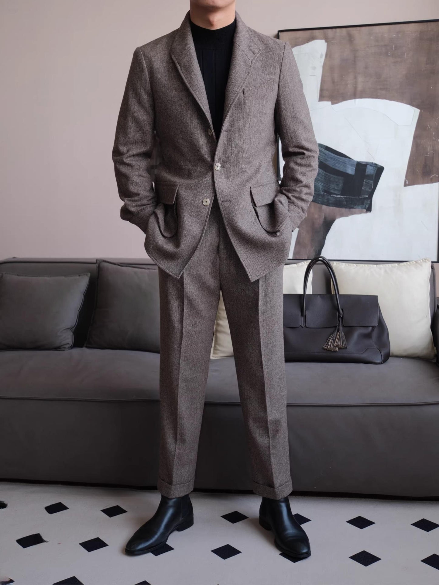Herringbone Retro Wool Blend Jacket - BRABION