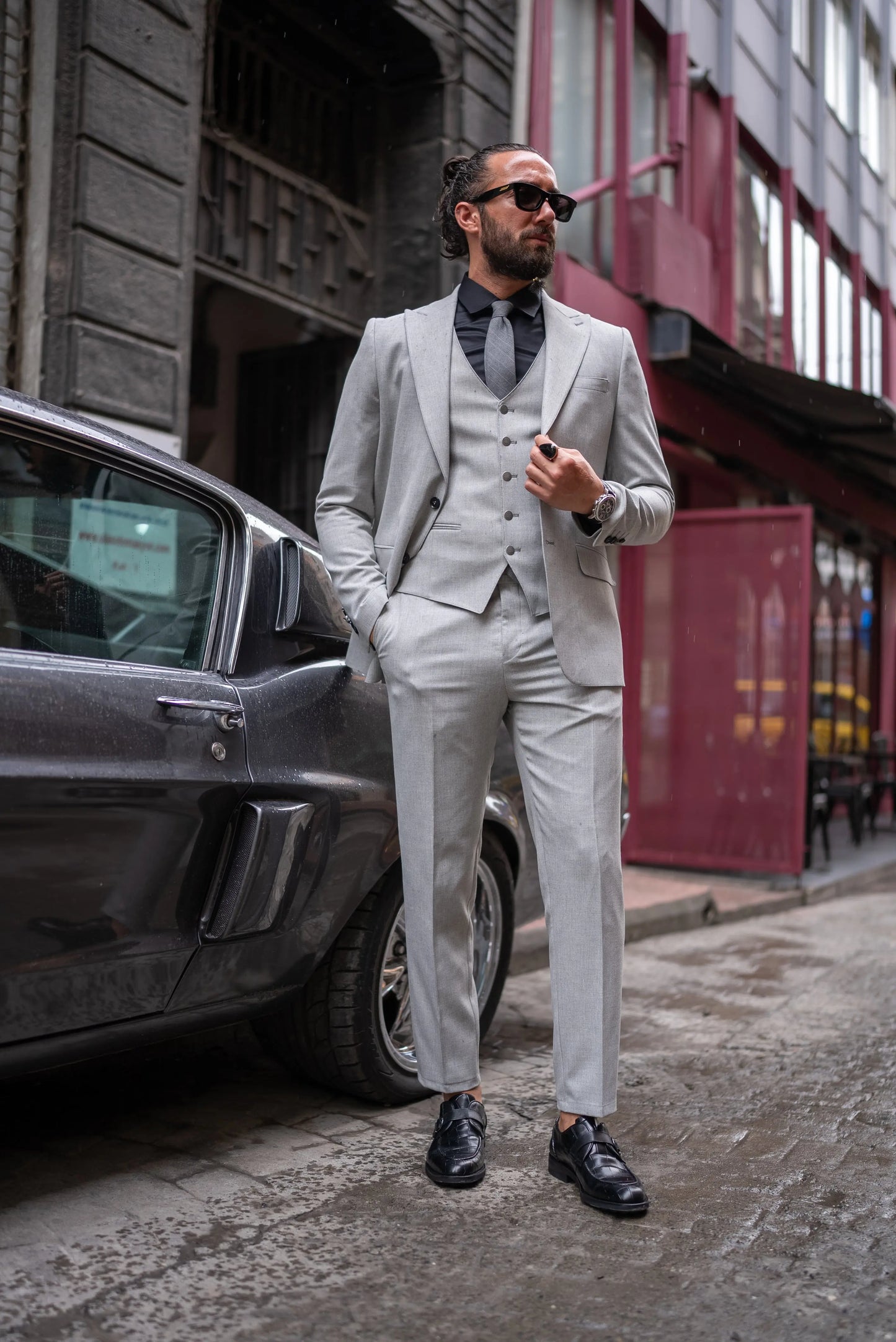 Brabion Perry Light Gray Slim Fit Peak Lapel 3 Piece Suit brabion