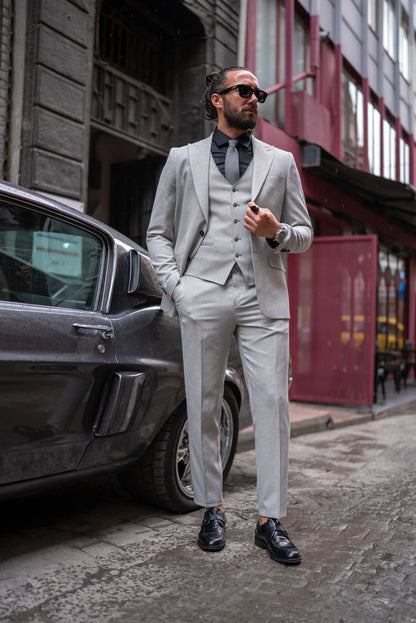 Brabion Perry Light Gray Slim Fit Peak Lapel 3 Piece Suit brabion
