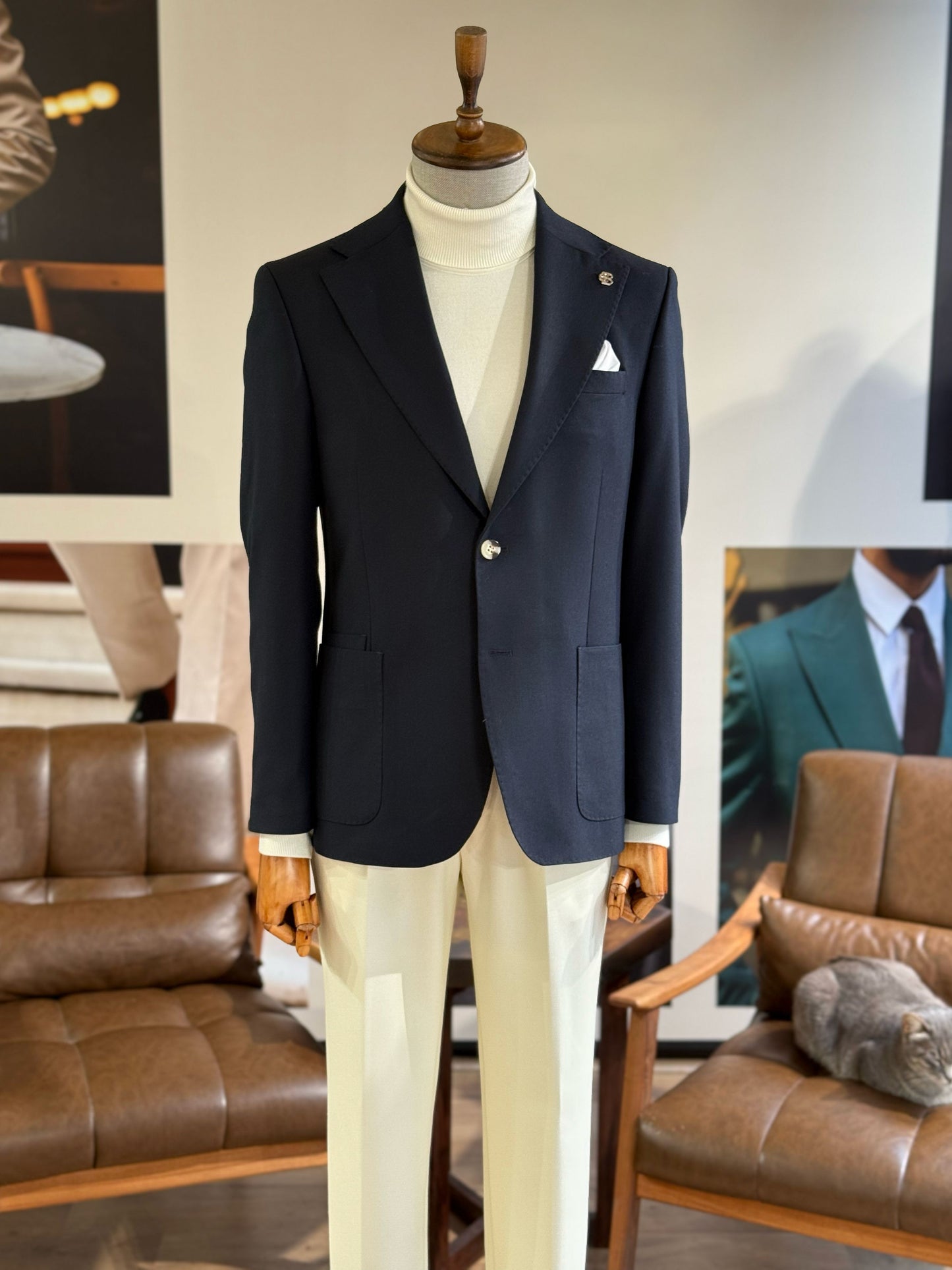 Navy Single Breasted Blazer - BRABION