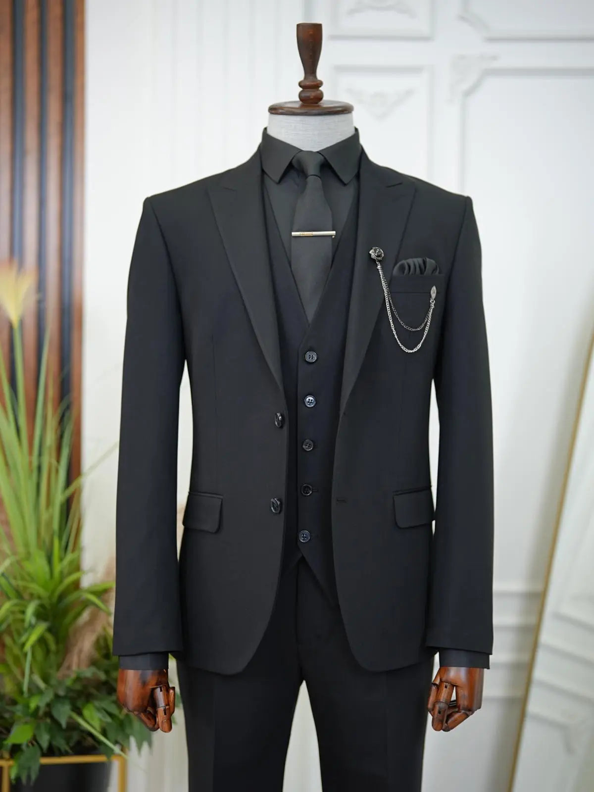 Brabion Aston Black Slim Fit 3 Piece Suit brabion