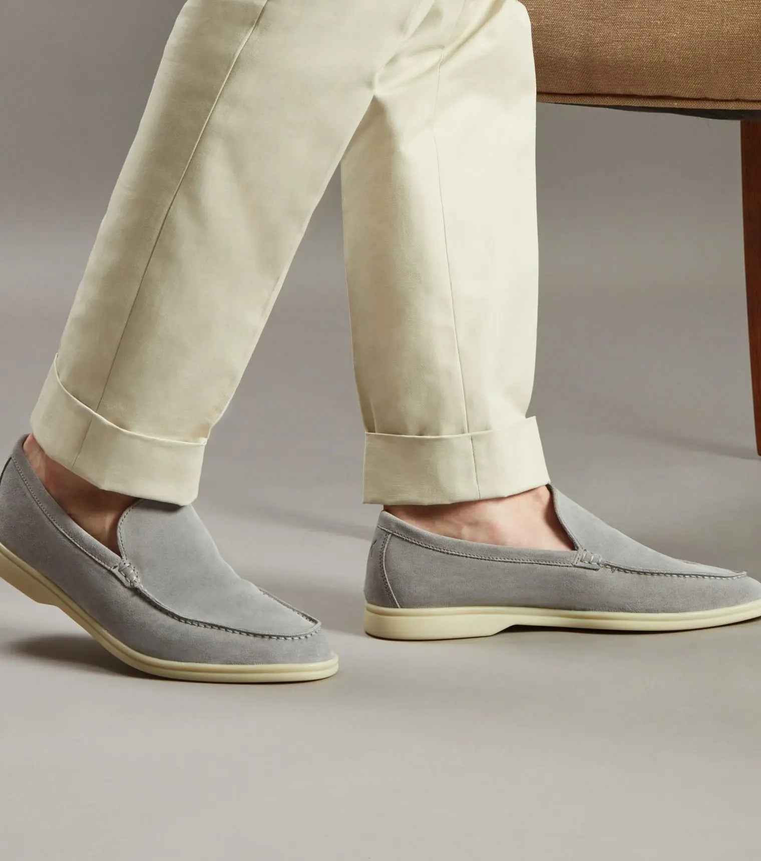 Brabion Unlined Capri Suede Loafer – Light Grey - BRABION