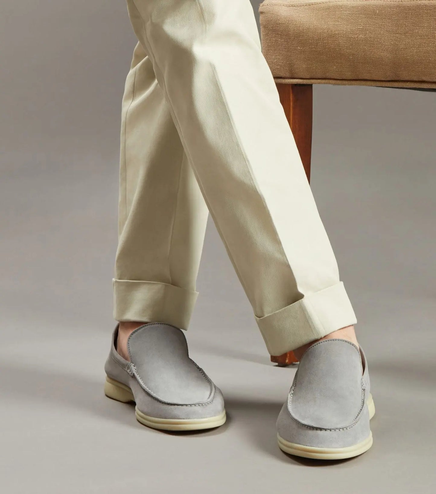 Brabion Unlined Capri Suede Loafer – Light Grey - BRABION