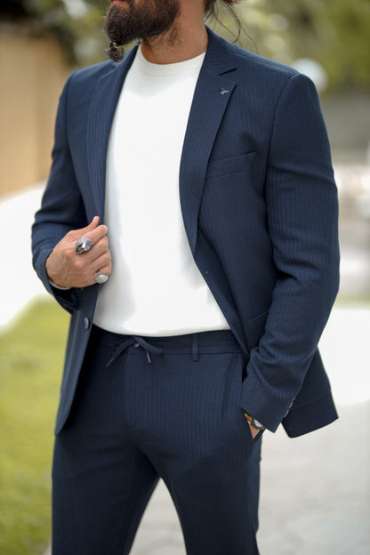 Men’s Blue Seersucker Sports Suit with Pocket - BRABION