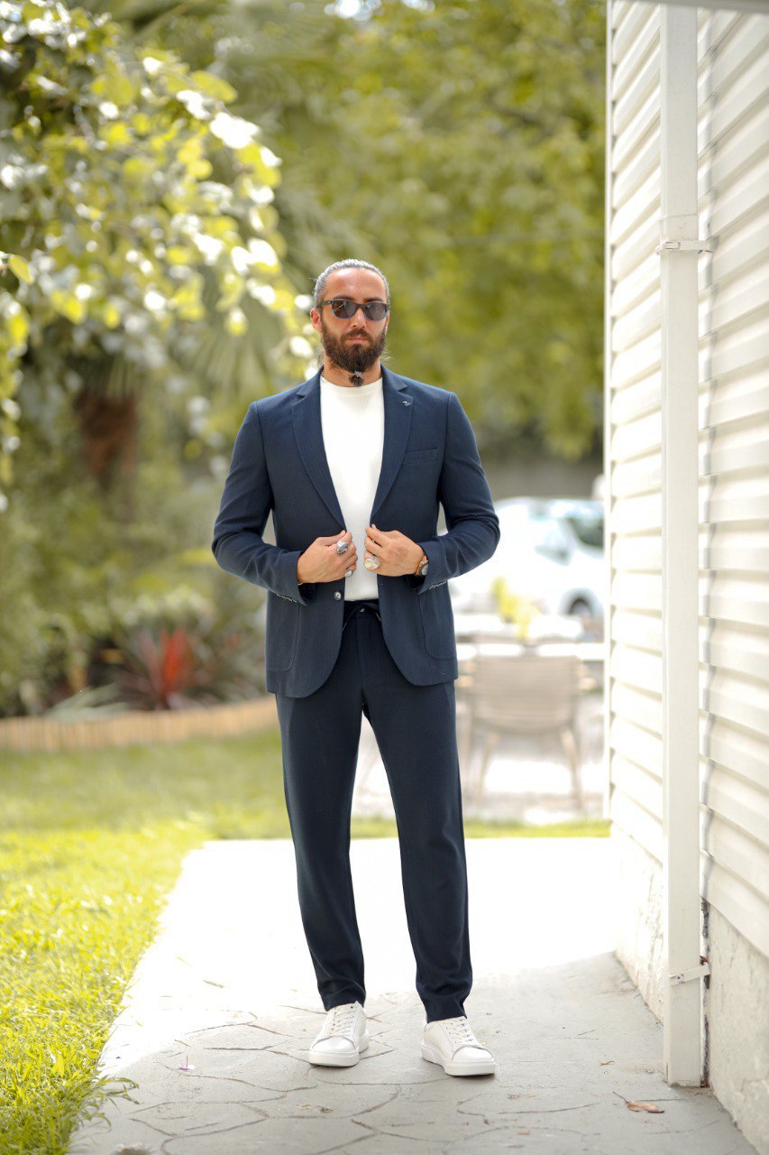 Men’s Blue Seersucker Sports Suit with Pocket - BRABION
