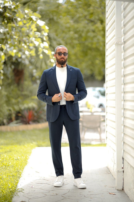 Men’s Blue Seersucker Sports Suit with Pocket - BRABION