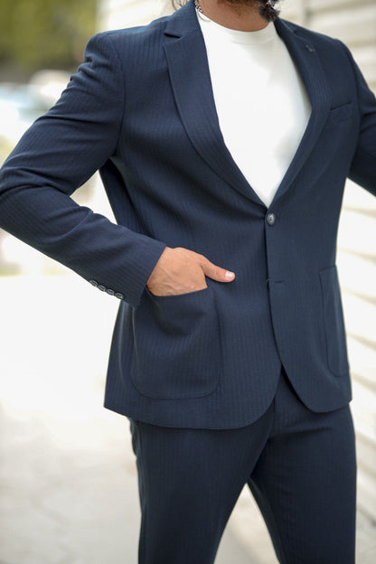 Men’s Blue Seersucker Sports Suit with Pocket - BRABION