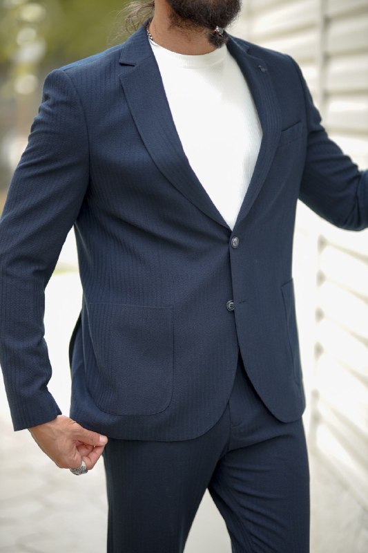 Men’s Blue Seersucker Sports Suit with Pocket - BRABION