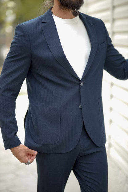 Men’s Blue Seersucker Sports Suit with Pocket - BRABION