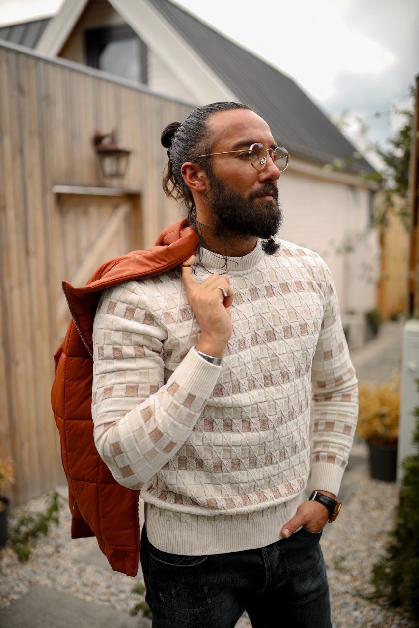 Men's Patterned Wool Knit Sweater - BRABION