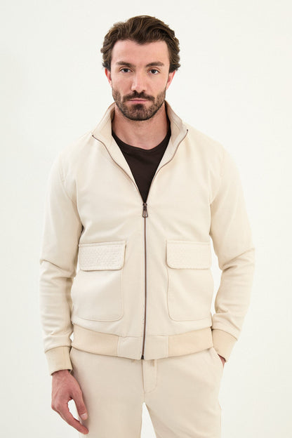 Men’s Beige Slim Fit Knitwear Zip Jacket - BRABION