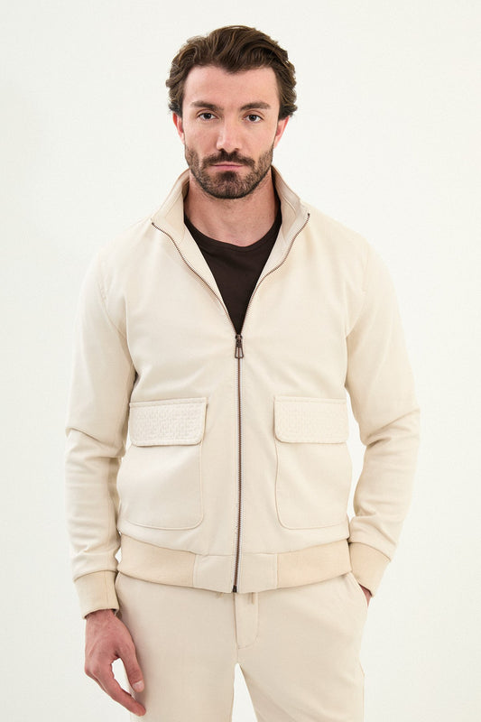 Men’s Beige Slim Fit Knitwear Zip Jacket - BRABION