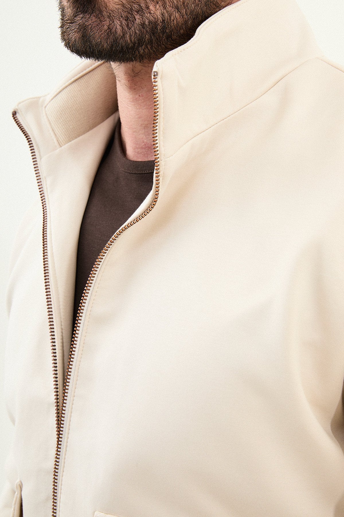Men’s Beige Slim Fit Knitwear Zip Jacket - BRABION