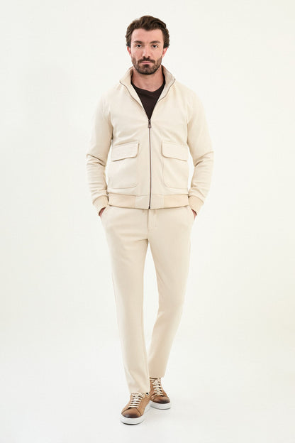Men’s Beige Slim Fit Knitwear Zip Jacket - BRABION