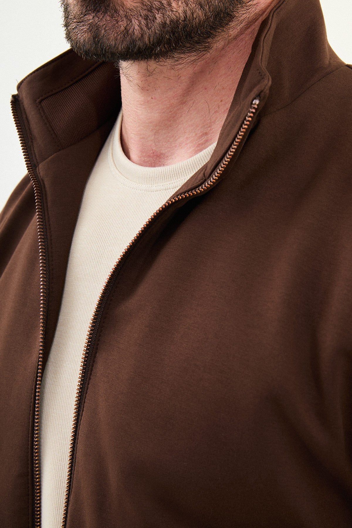 Men’s Brown Slim Fit Knitwear Zip Jacket - BRABION