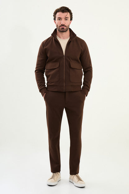 Men’s Brown Slim Fit Knitwear Zip Jacket - BRABION