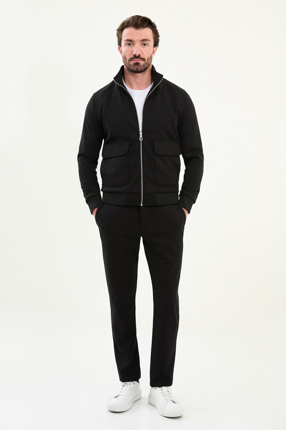 Men’s Black Slim Fit Knitwear Zip Jacket - BRABION