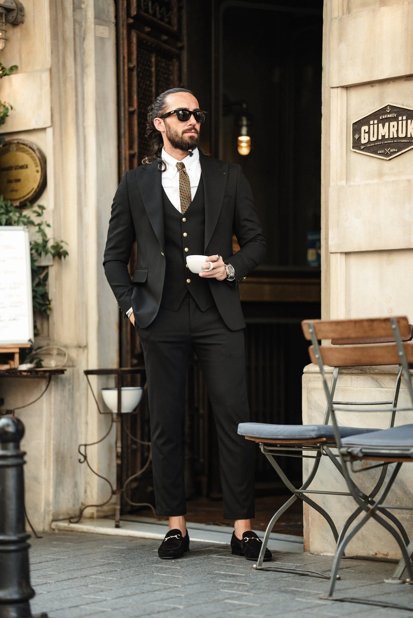 Brabion Noah Jet Black Slim Fit Peak Lapel 3 Piece Suit brabion