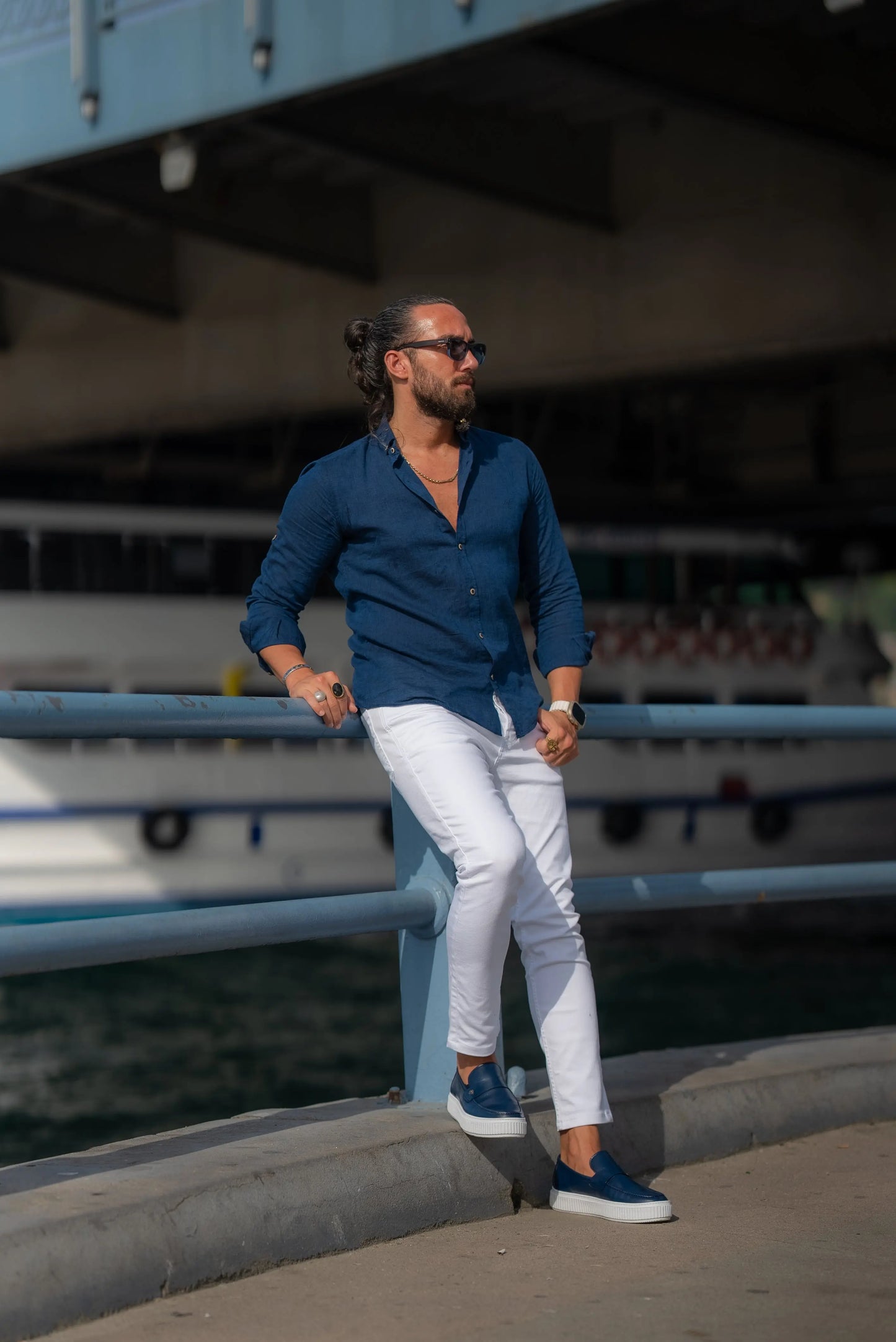 Brabion Alonso Navy Blue Slim Fit Crosshatch Casual Shirt - BRABION