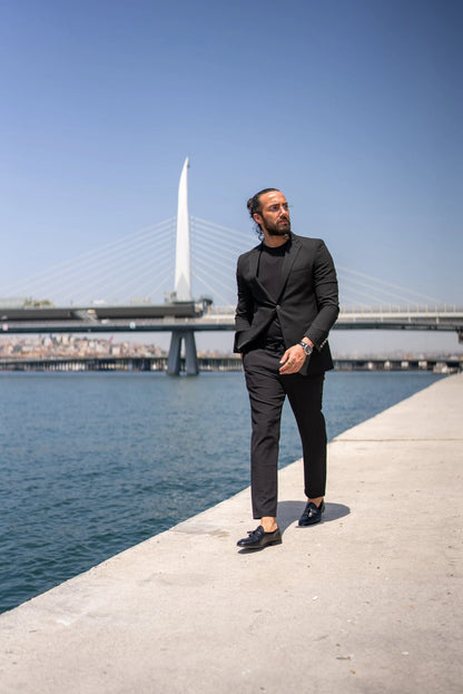 Brabion Massimo Black Slim Fit Notch Lapel Blazer - BRABION