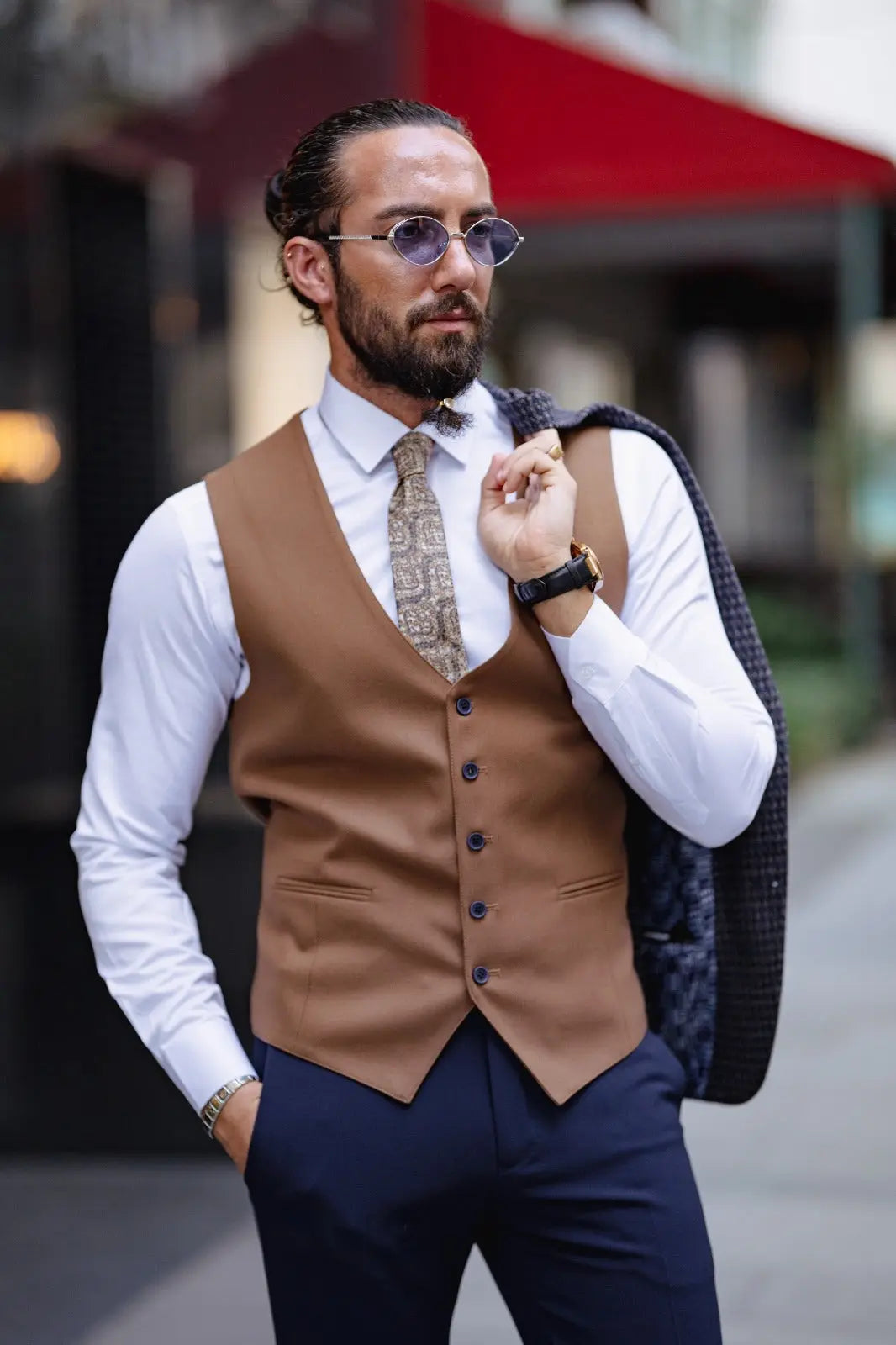 Paris Navy Blue Slim Fit Peak Lapel 3 Piece Combined Suit brabion