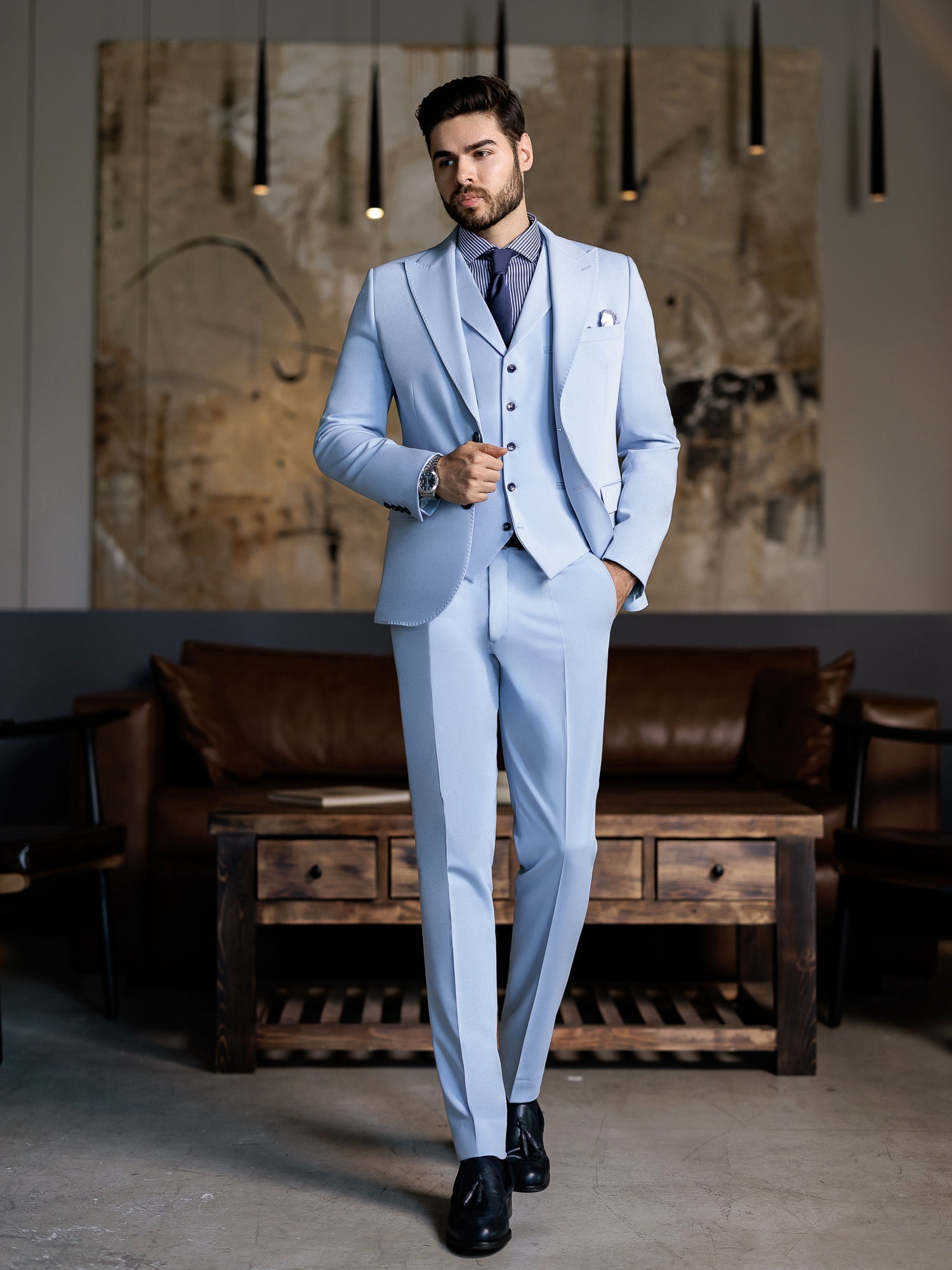 Sky-Blue Slim-Fit Suit 3-Piece VIOSSI