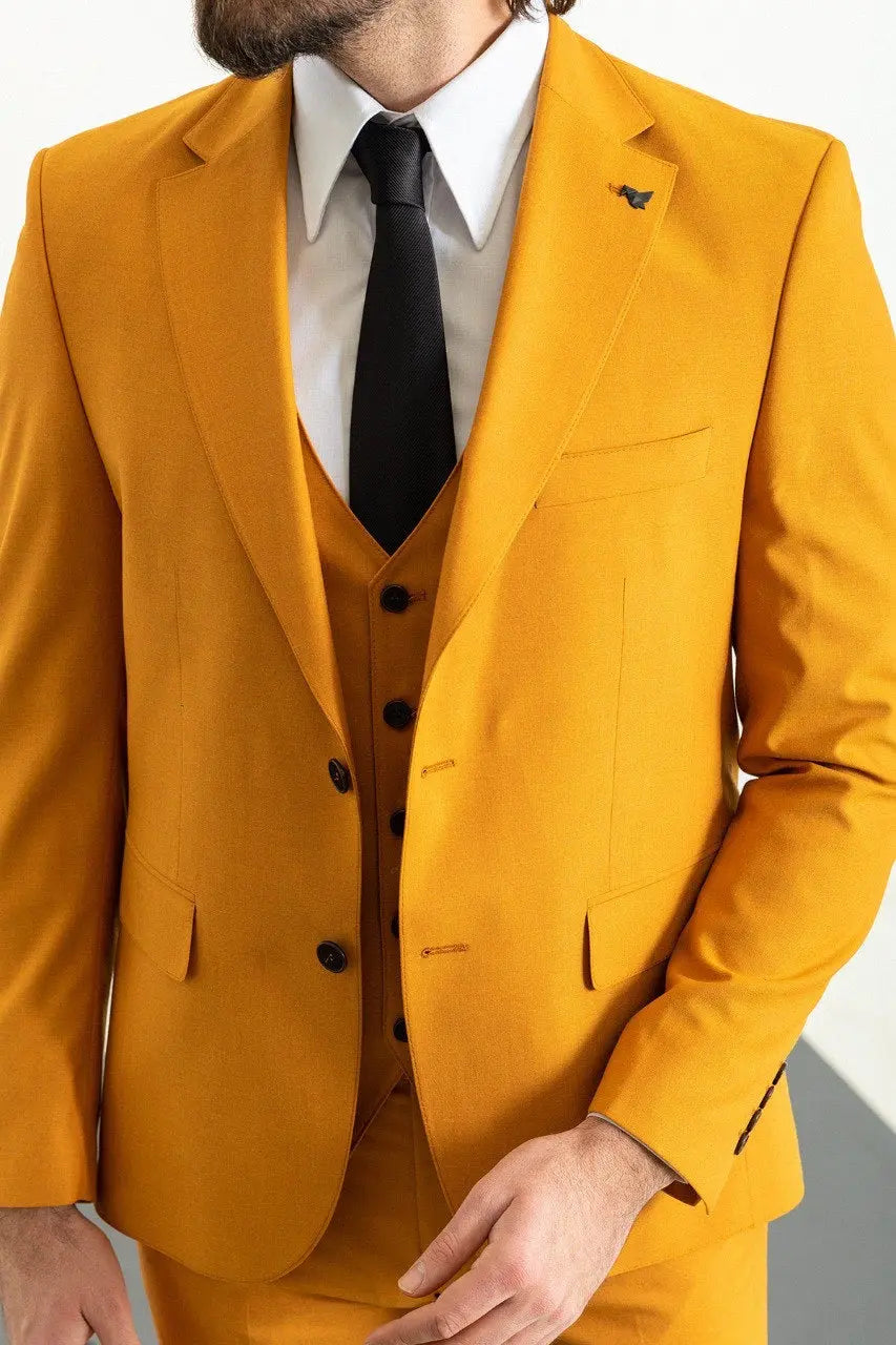 Brabion Elio Mustard Slim Fit Notch Lapel 3 Piece Suit brabion