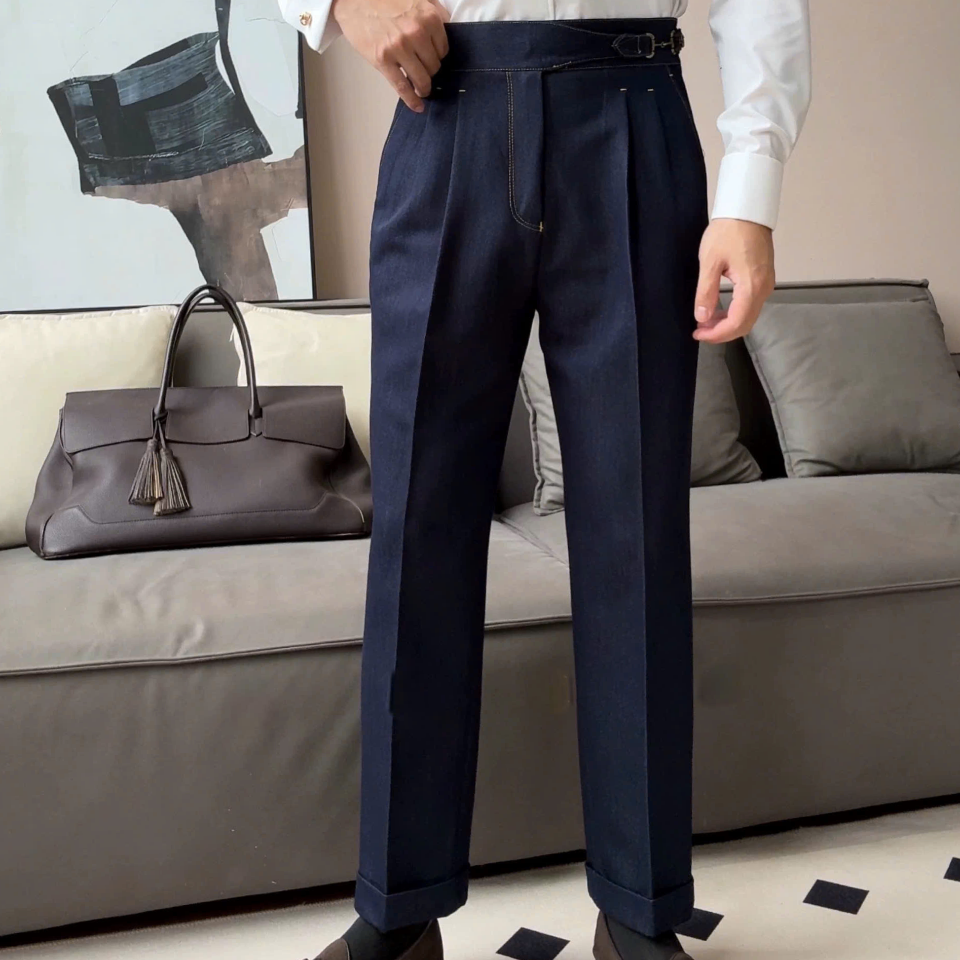 Gurkha Double-Pleat Denim Trousers - BRABION