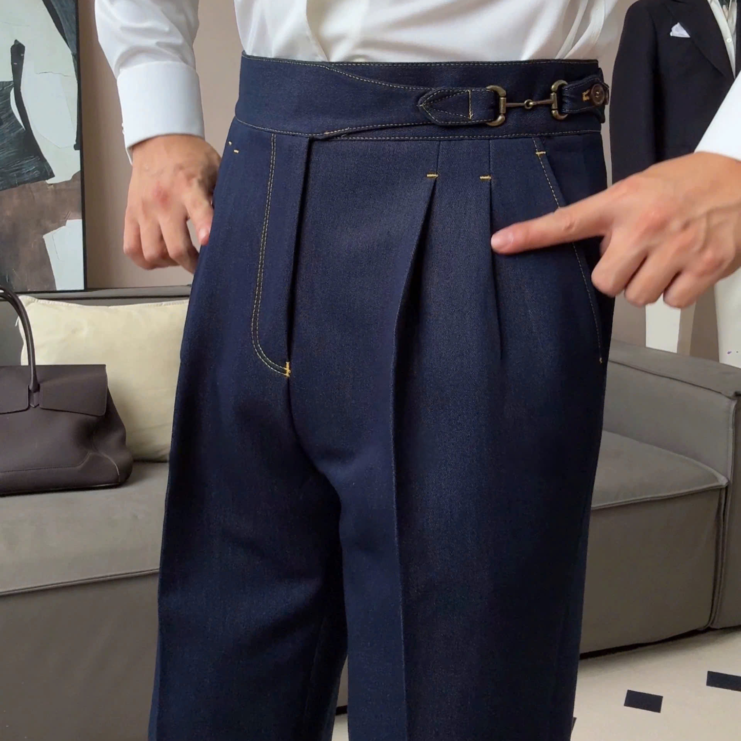 Gurkha Double-Pleat Denim Trousers - BRABION