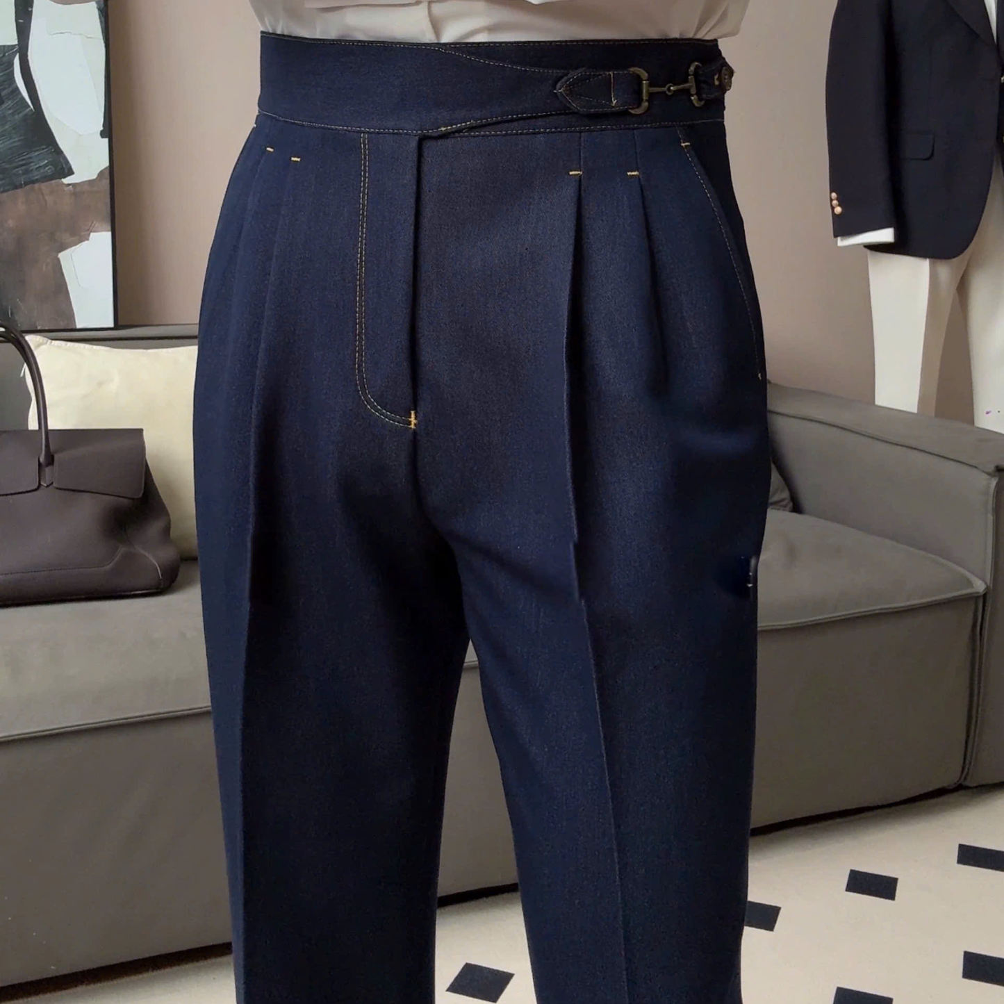 Gurkha Double-Pleat Denim Trousers - BRABION